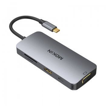 MOKiN 8in1 USB-C adapteris ar 3x USB 3.0 + HDMI VGA SD karšu lasītājs Micro (sudraba) | Adapter to Card Reader...