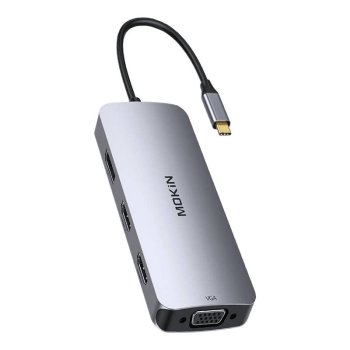 HUB 8in1 MOKiN USB-C VGA+2xHDMI (серебристый)