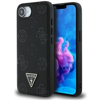 Чехол Guess Grained Hot Stamp Peony Triangle Logo MagSafe для iPhone 16e, Черный