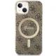 Guess iPhone 14 vāciņš IML 4G Gold Stripe MagSafe, brūns