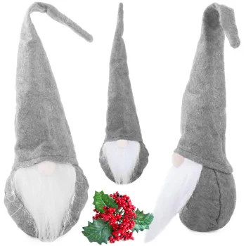Ziemassvētku rūķis ar lokāmu cepuri, 30 cm, pelēks
