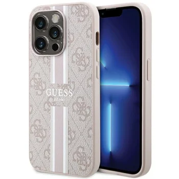 Чехол Guess 4G Printed Stripes MagSafe для iPhone 15 Pro, розовый