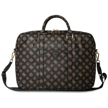Guess 4G Peony priekšējā kabata ar rāvējslēdzēju un trīsstūra logotipu klēpjdatora soma 16" - Melna | Front...
