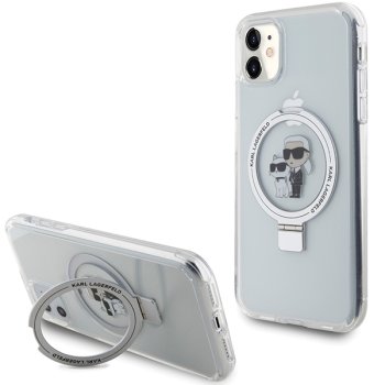 Karl Lagerfeld iPhone 11 / XR vāciņš Ring Stand Karl & Choupette MagSafe, balts