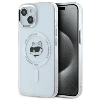 Чехол Karl Lagerfeld IML Metal Choupette Head MagSafe для iPhone 15, Белый