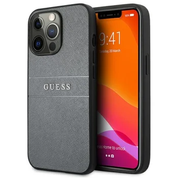 Guess Saffiano Stripe vāciņš Apple iPhone 13 / 13 Pro, Pelēks