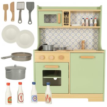 Bērnu Virtuve Rotaļu Koka Virtuves Iekārtas Komplekts ar Piederumiem, 86cm | Kids Toy Wooden Kitchen With Accessories