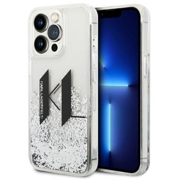 Karl Lagerfeld iPhone 14 Pro vāciņš Liquid Glitter Big KL, sudraba