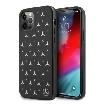 Mercedes iPhone 12 / 12 Pro vāciņš Silver Stars Pattern, melns