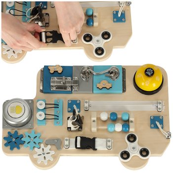 Izglītojošā Koka Rotaļlieta Manipulācijas Sensorais Aktivitāšu Dēlis Tāfele LULILO BUSO, 40x26cm | Wooden...