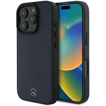 Mercedes teksturēts un gluds ādas MagSafe futrālis iPhone 16 Pro Max - Tumši zils | Textured And Plain Leather Case...