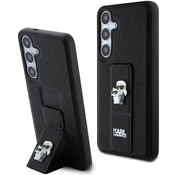 Samsung Galaxy S24 (SM-S921) Karl Lagerfeld Gripstand Saffiano Karl & Choupette Pins Cover Case, Black | Telefona...