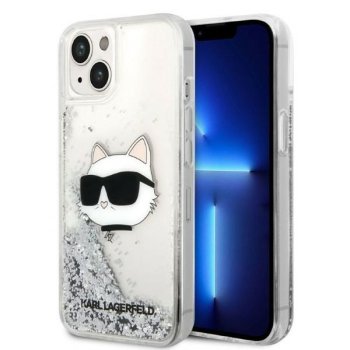 Karl Lagerfeld iPhone 14 Plus vāciņš Glitter Choupette Head Sudraba