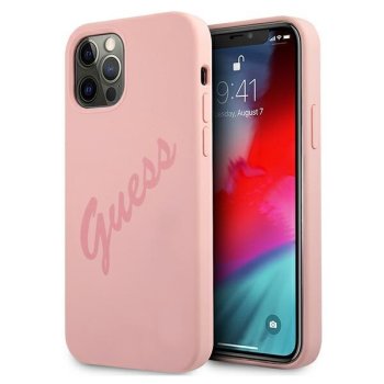 Guess iPhone 12 Pro Max vāciņš Silicone Vintage Script, rozā