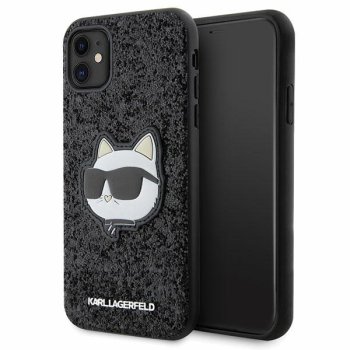 Karl Lagerfeld iPhone 11 / XR vāciņš Glitter Choupette Patch, melns