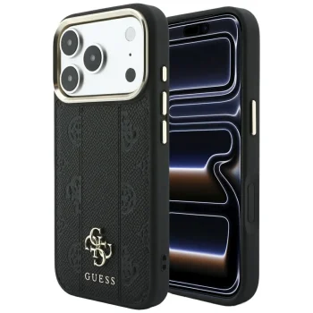 Guess Stripe Peony 4G Logo MagSafe vāciņš priekš iPhone 17 Pro / 18 Pro, melns