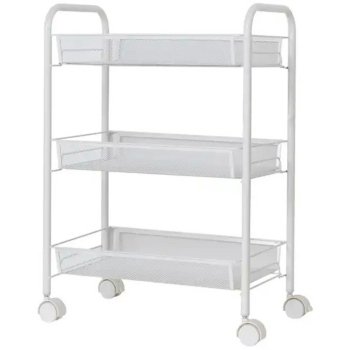 Pārvietojams 3-līmeņu plaukts uz riteņiem (ratiņi) virtuvei, vannas istabai, Balts | Storage Trolley on Wheels