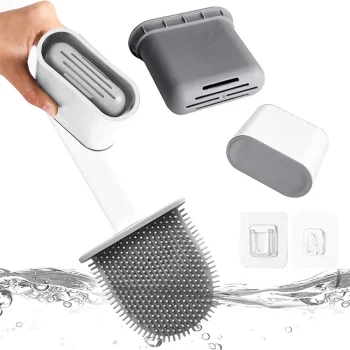 Silicone Toilet Brush with Sealed Base, White/Grey