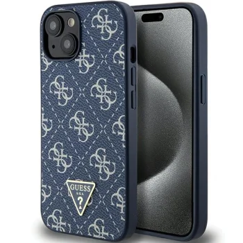 Guess iPhone 15 Plus / 14 Plus vāciņš 4G Triangle Metal Logo, zils