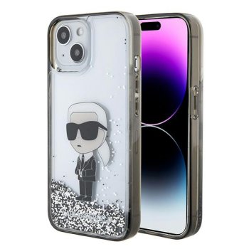 Karl Lagerfeld iPhone 15 vāciņš Liquid Glitter Ikonik, caurspīdīgs