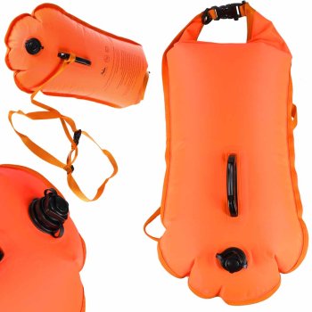 Peldēšanas drošības boja ar sauso kabatu un svilpi, 28L, oranža