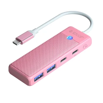 USB-концентратор Orico PAPW2AC-C3-C3 4 порта (2x USB-A, USB-C, 100W PD), 0.15м, Розовый