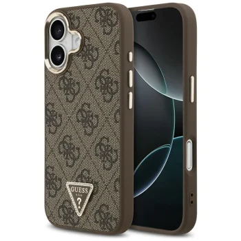 Чехол Guess для iPhone 17 MagSafe 4G PU Leather Triangle Logo, черный