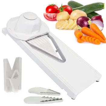 Vegetable and Fruit Slicer Grater with Interchangeable Blades, White