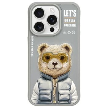 Nimmy Cool&Cute 2.0 Lāča vāciņš iPhone 15 Pro Max - Pelēks | Bear Phone Case Cover Gray