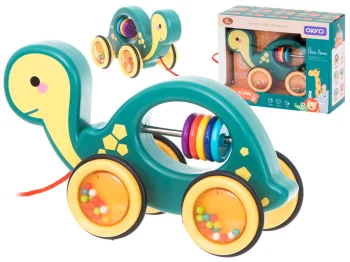 Bērnu Koka Velkamā Rotaļlieta Pārvietojams Bruņurupucis | Wooden Kids Rattle Pull Along Toy with Rope Turtle