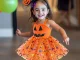Halloween kostīms meitenēm ar tutu svārkiem un spīdīgu ķirbju matu stīpu, oranžs