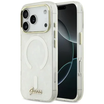 Чехол Guess IML Shell Script Metal MagSafe для iPhone 17 Pro Max, Белый