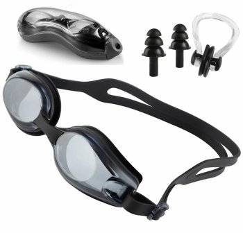 Swimming goggles with nose and ear plugs, black