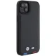 BMW iPhone 15 Plus vāciņš Leather Stamp Tricolor, melns