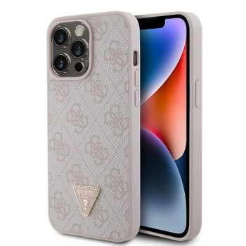 Guess GUHCP15XP4TDPP iPhone 15 Pro Max 6.7" rozā/rozā ādas cietais futrālis 4G Diamond Triangle | pink/pink...