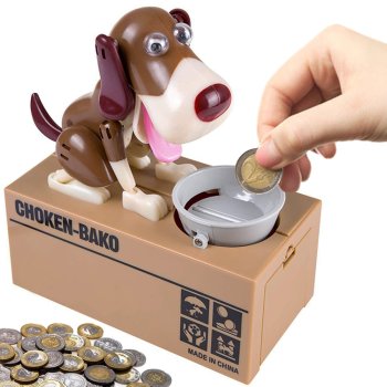 Choken Bako Battery Operated Piggy Bank Money Box, Dog Stealing Coins