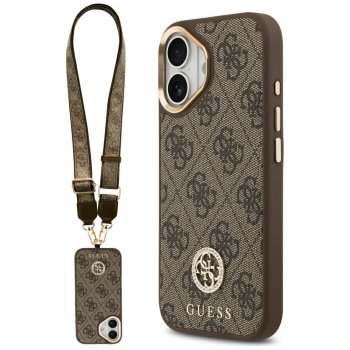 Чехол MagSafe Guess 4G Strass Logo & Big Strap Metal Buttons для iPhone 17 — коричневый