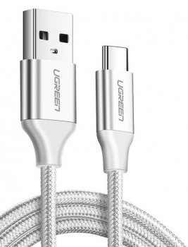 UGREEN Nickel-plated USB Type C Data Charging Cable QC3.1m with Aluminium Plug, White | Lādētājvads Datu Pārraides Kabelis