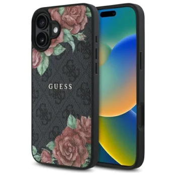 Guess vāciņš iPhone 16 6.1" 4G Flowers Print MagSafe GUHMP16SP4ROPEMCK, melns