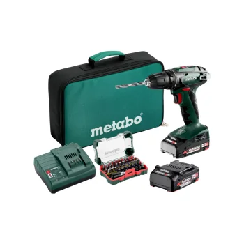Аккумуляторная дрель-шуруповерт Metabo BS 18 Set, 18 В, 2x 2.0 Ач с набором