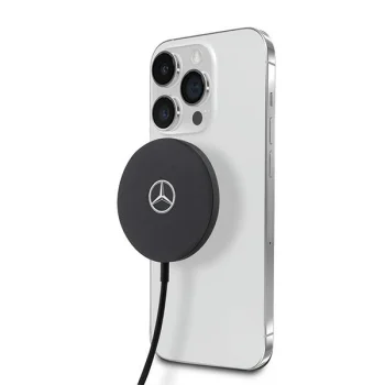 Mercedes 15W MagSafe bezvadu lādētājs Big Silver Logo, melns