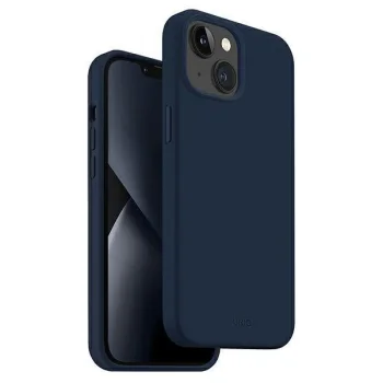 Силиконовый чехол Uniq Lino для iPhone 14 Plus и 15 Plus, синий