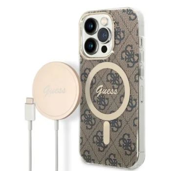 Apple iPhone 14 Pro 6.1" Guess 4G Print MagSafe Case Cover (GUBPP14LH4EACSW) + Charger, Brown | Чехол Кейс...