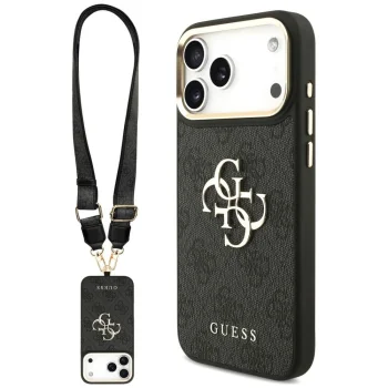 Guess 4G Big 4G Classic Logo ümbris iPhone 18 Pro / 17 Pro jaoks, must, rihmaga