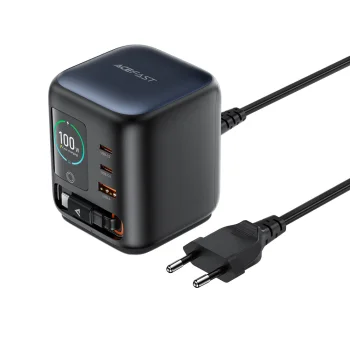 Acefast Z10 GaN 100W Desktop Charger with Retractable USB-C Cable and TFT Display, Black