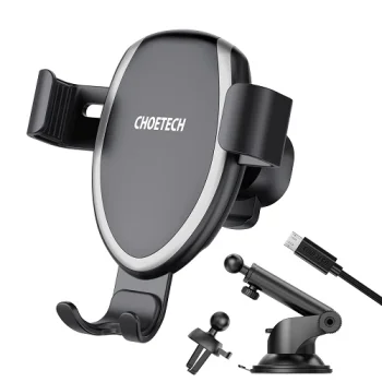 CHOETECH auto telefona turētājs ar bezvadu uzlādi 10W, melns