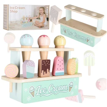 Wooden Ice Cream Shop Toy Stand for Kids, 10 pcs