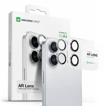 AmazingThing iPhone 17 kameras aizsargstikls ar alumīnija rāmi, melns