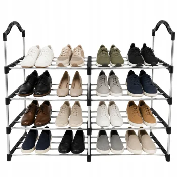 Metal Shoe Rack, 4 Tiers, 86x26x73 cm, Black/Silver
