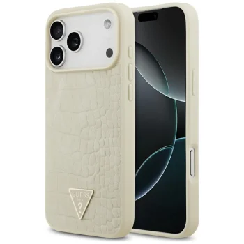 Чехол Guess Croco Triangle Logo MagSafe для iPhone 17 Pro Max — золотой